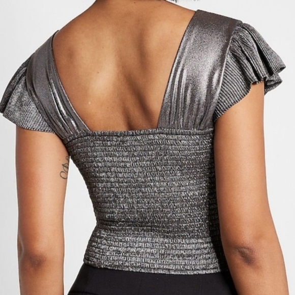 Express Metallic Pleated Rusched  Whimsigoth Elegant Statement Blouse - Picture 11 of 12